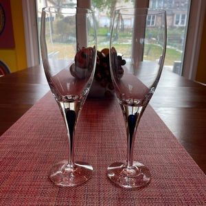 Pair Orrefors Blue Intermezzo white wine glasses